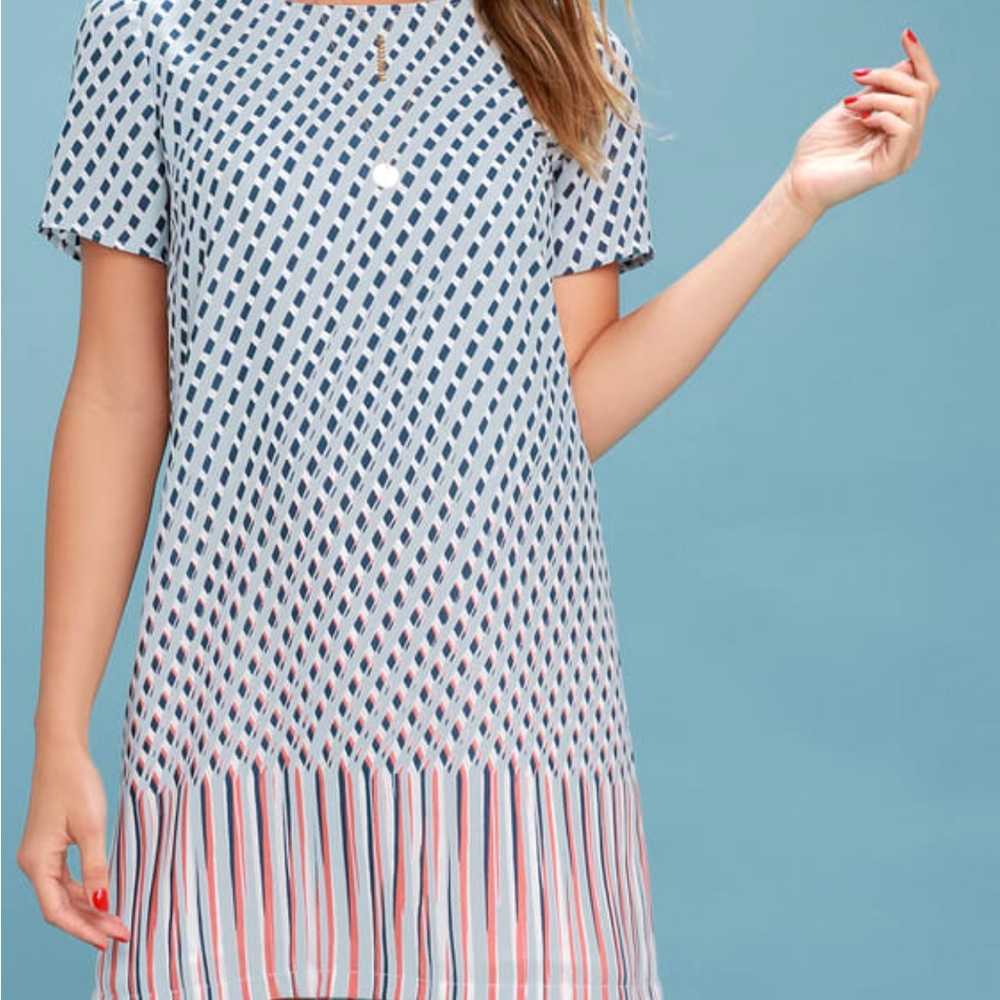 Lulu's Blue and White Patterned Midi Dress
